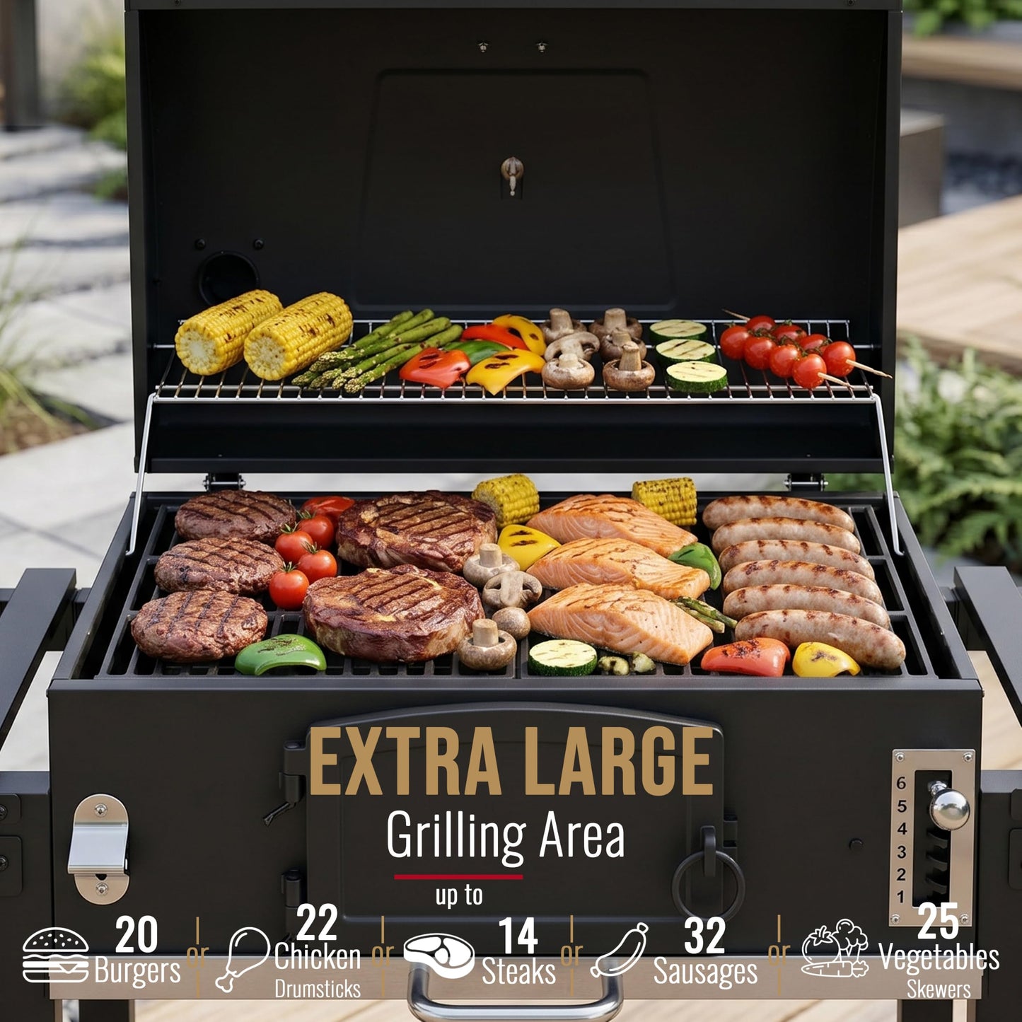 XXL Charcoal Smoker Barbecue with Adjustable Coal Tray & Thermometer