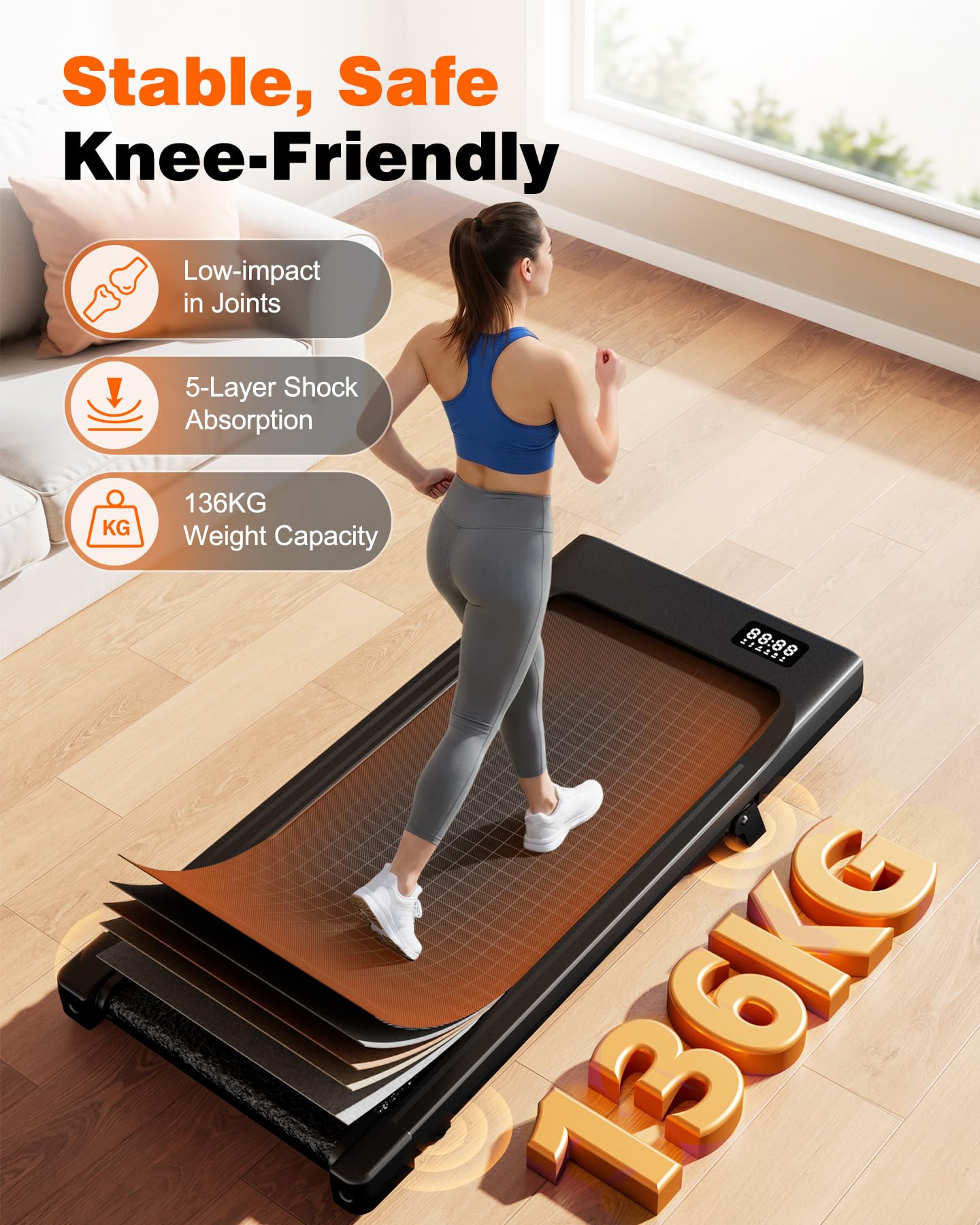 Smart Walking Pad Treadmill with App Control, 2.5HP Motor & Under Desk Design