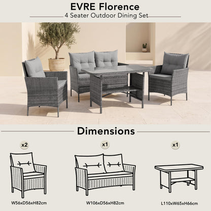 4 Seater Outdoor Rattan Dining Furniture Set with Glass Table