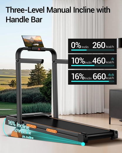 Walking Pad Treadmill with 16% Incline, 3.0HP Motor, Foldable Design & 10km/h Speed