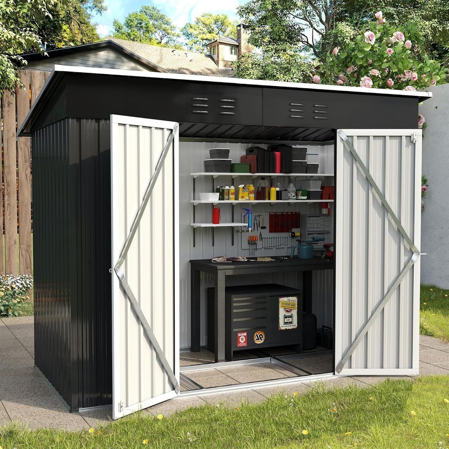 8 x 4ft Galvanised Metal Garden Storage Shed with Lockable Door