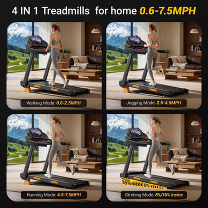 Folding Treadmill with 16% Incline, 3HP Motor, 12km/h Speed & Multi-Function Display