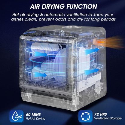 6 Program Compact Table Top Dishwasher with 5L Water Tank & Auto Drying
