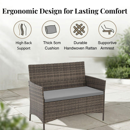 4 Seater Outdoor Rattan Sofa & Chair Set with Tempered Glass Table