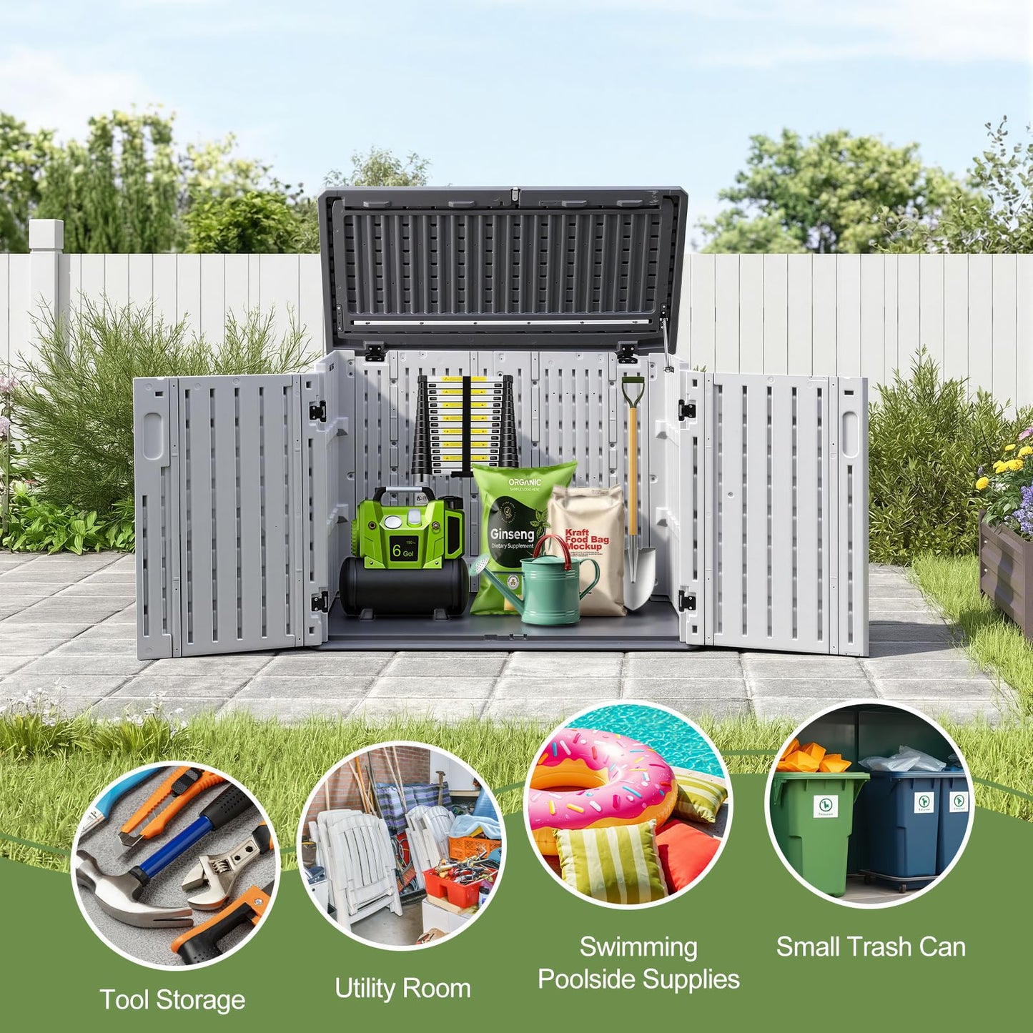 Large Outdoor Plastic Garden Storage Box with Hinged Lid