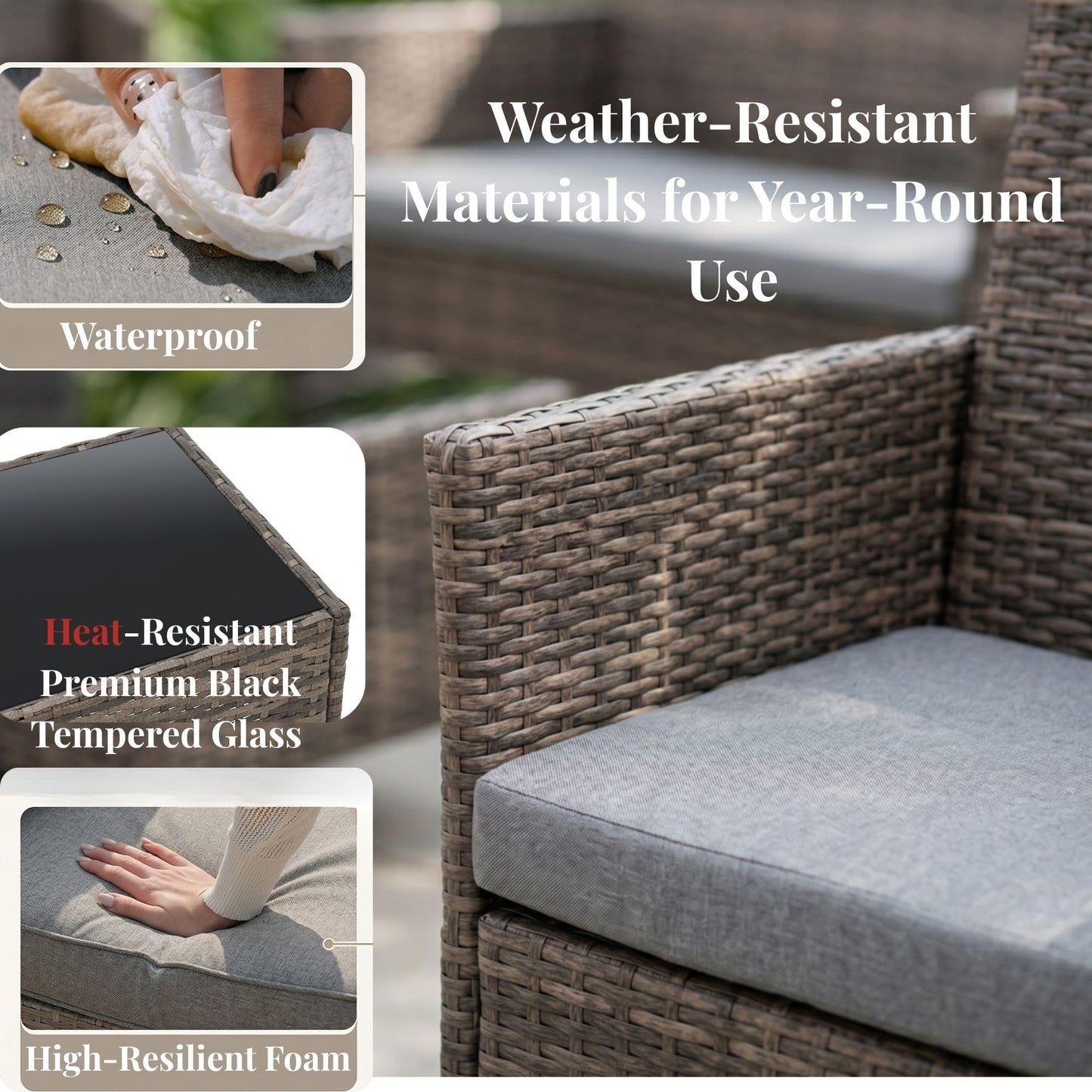 4 Seater Outdoor Rattan Sofa & Chair Set with Tempered Glass Table