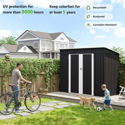 8 x 4ft Galvanised Metal Garden Storage Shed with Lockable Door