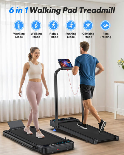 6-in-1 Folding Walking Pad with 10% Incline, 3.0HP Motor, Handle Bar & App Connectivity