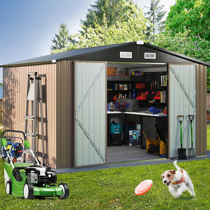 10 x 8ft Large Galvanised Metal Garden Storage Shed with Lockable Doors