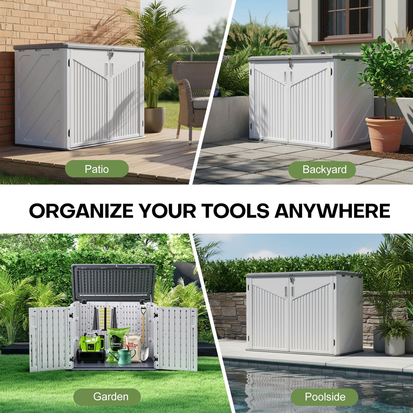 Large Outdoor Plastic Garden Storage Box with Hinged Lid