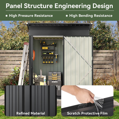 5 x 3ft Galvanised Metal Garden Storage Shed with Floor & Adjustable Shelves