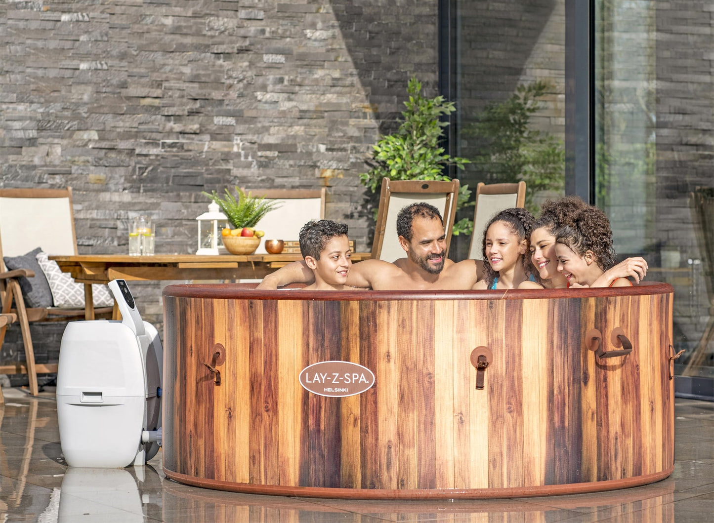5-7 Person Round Inflatable Hot Tub with WiFi Control & 180 Air Jets