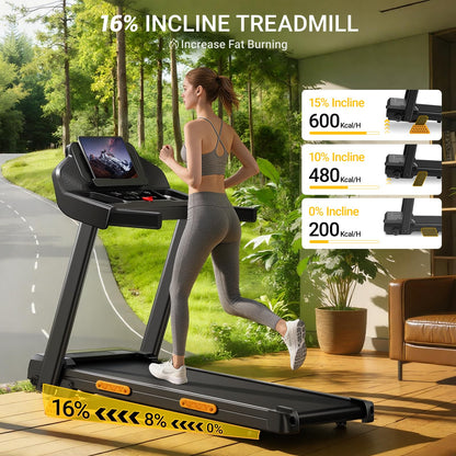 Folding Treadmill with 16% Incline, 3HP Motor, 12km/h Speed & Multi-Function Display