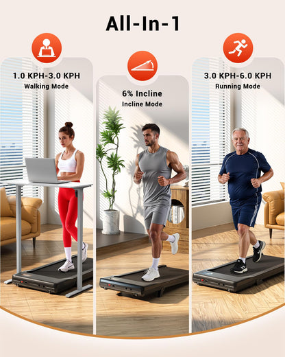 Walking Pad with 6% Incline, 2.5HP Motor, App Control & Foldable Under Desk Treadmill