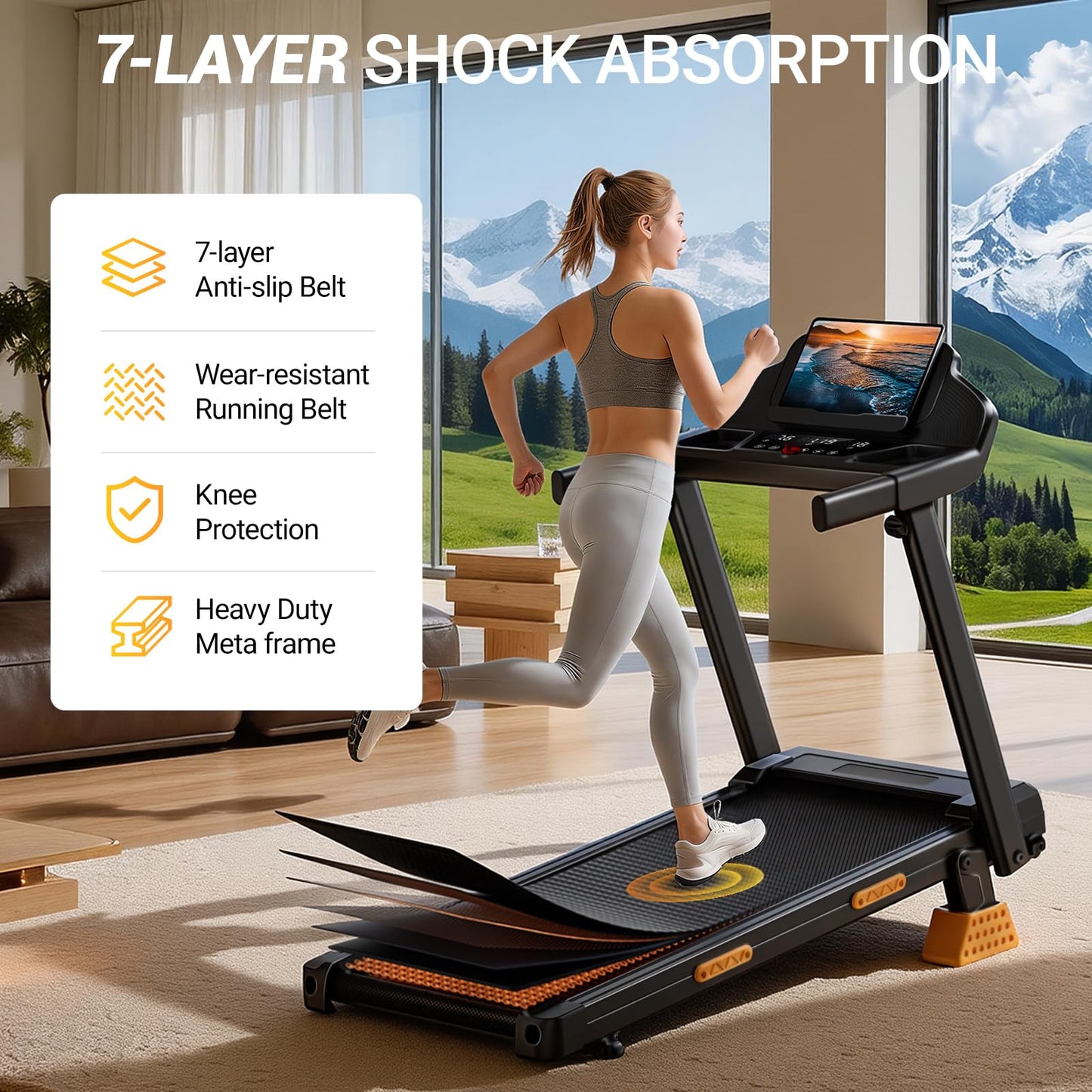 Folding Treadmill with 16% Incline, 3HP Motor, 12km/h Speed & Multi-Function Display