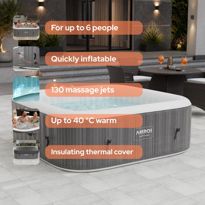 6 Person Inflatable Hot Tub Spa with 130 Massage Jets & Heating