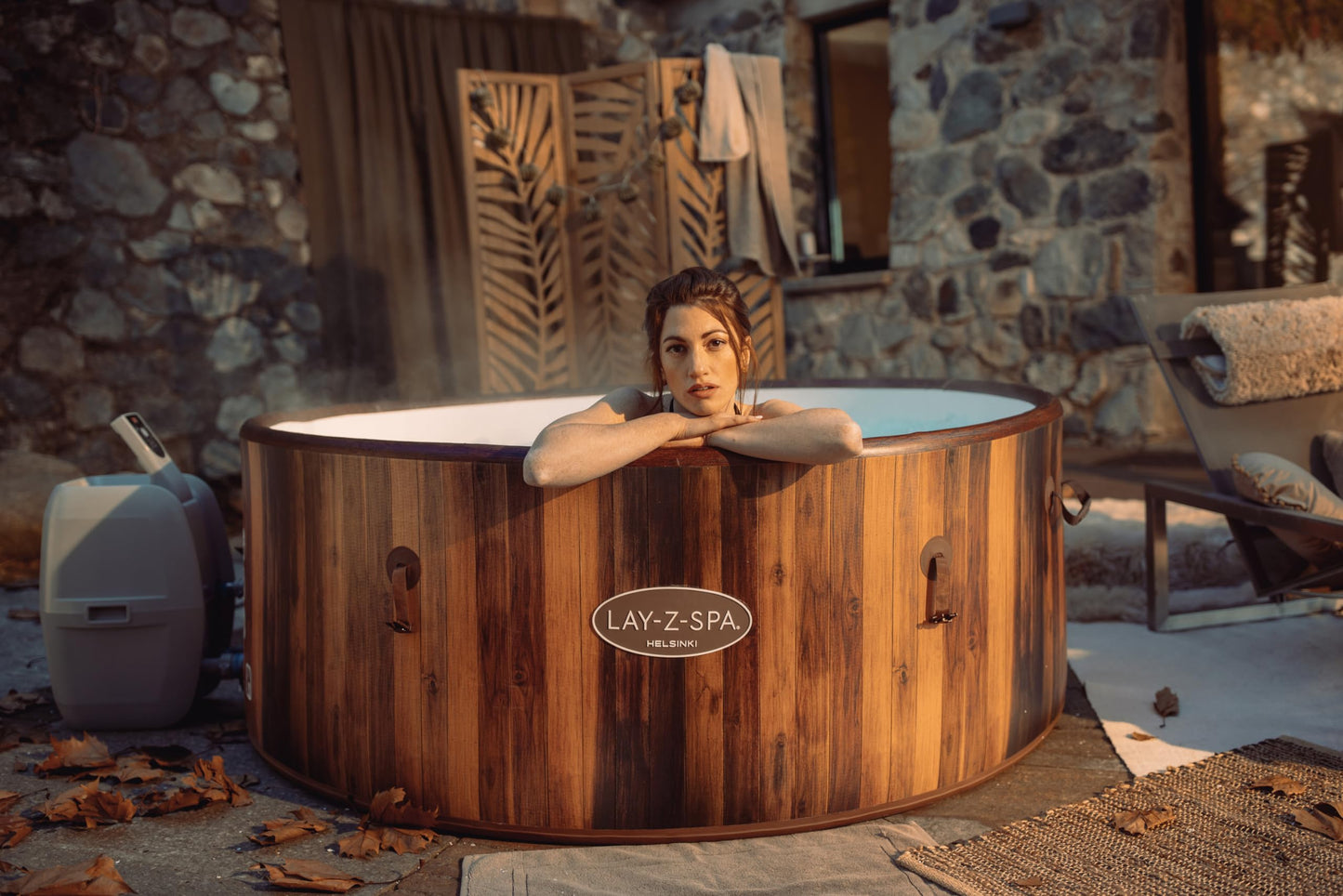 5-7 Person Round Inflatable Hot Tub with WiFi Control & 180 Air Jets