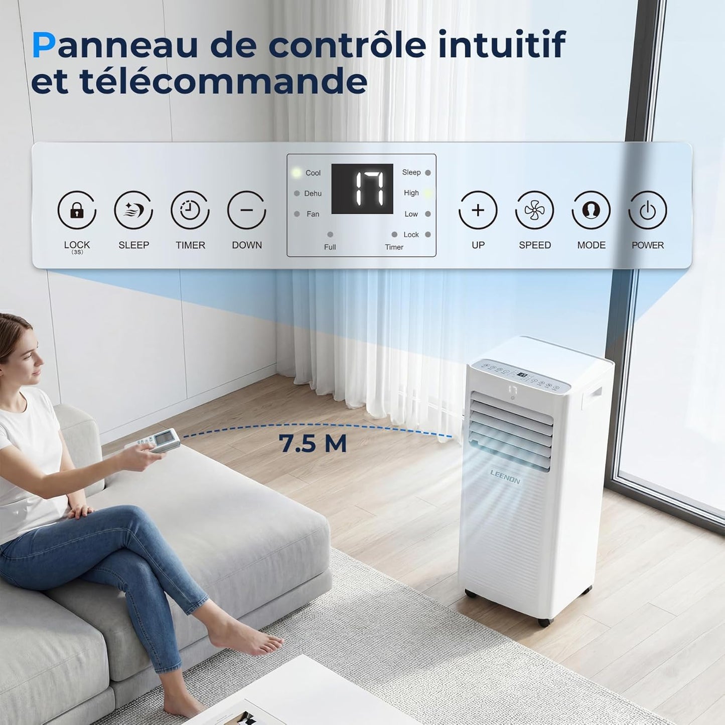 9,000 BTU 4-in-1 Portable Air Conditioner — Cooling, Dehumidifier, Fan & Sleep Mode, Class A, 24hr Timer, Remote Control