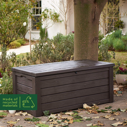570L Outdoor Garden Storage Box with Wood Effect Finish & Seating