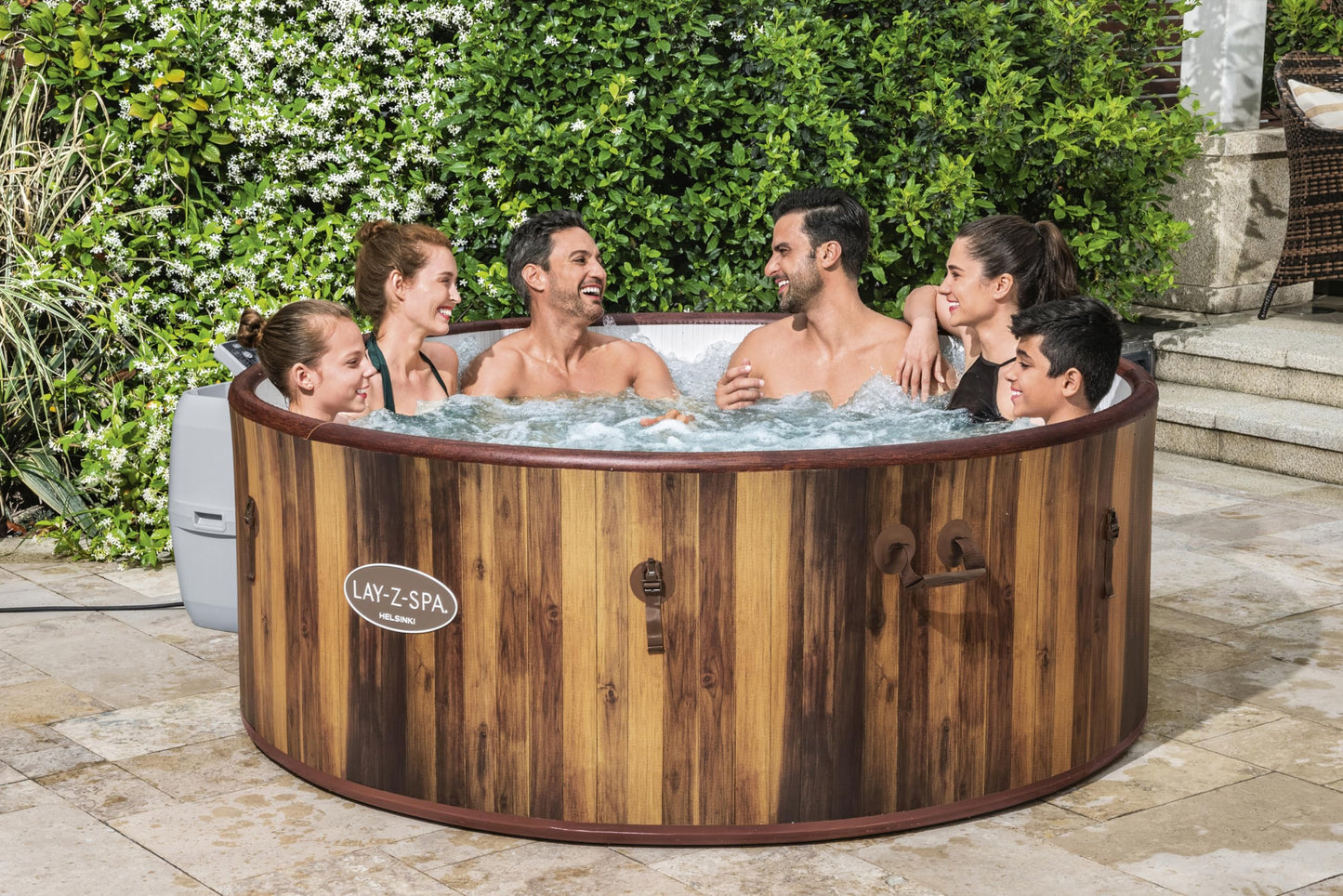5-7 Person Round Inflatable Hot Tub with WiFi Control & 180 Air Jets