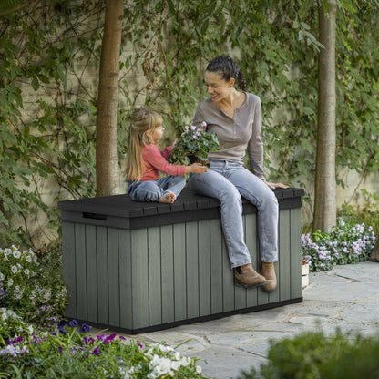 511L Outdoor Garden Storage Box with Wood Effect Finish & Seating