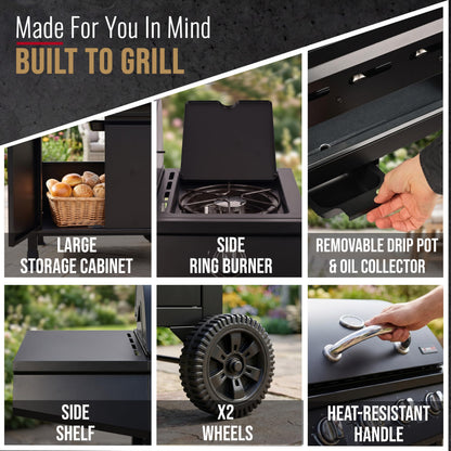 5 Burner Gas Barbecue Grill with Side Burner, Warming Rack & Storage