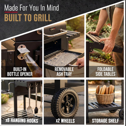 XXL Charcoal Smoker Barbecue with Adjustable Coal Tray & Thermometer