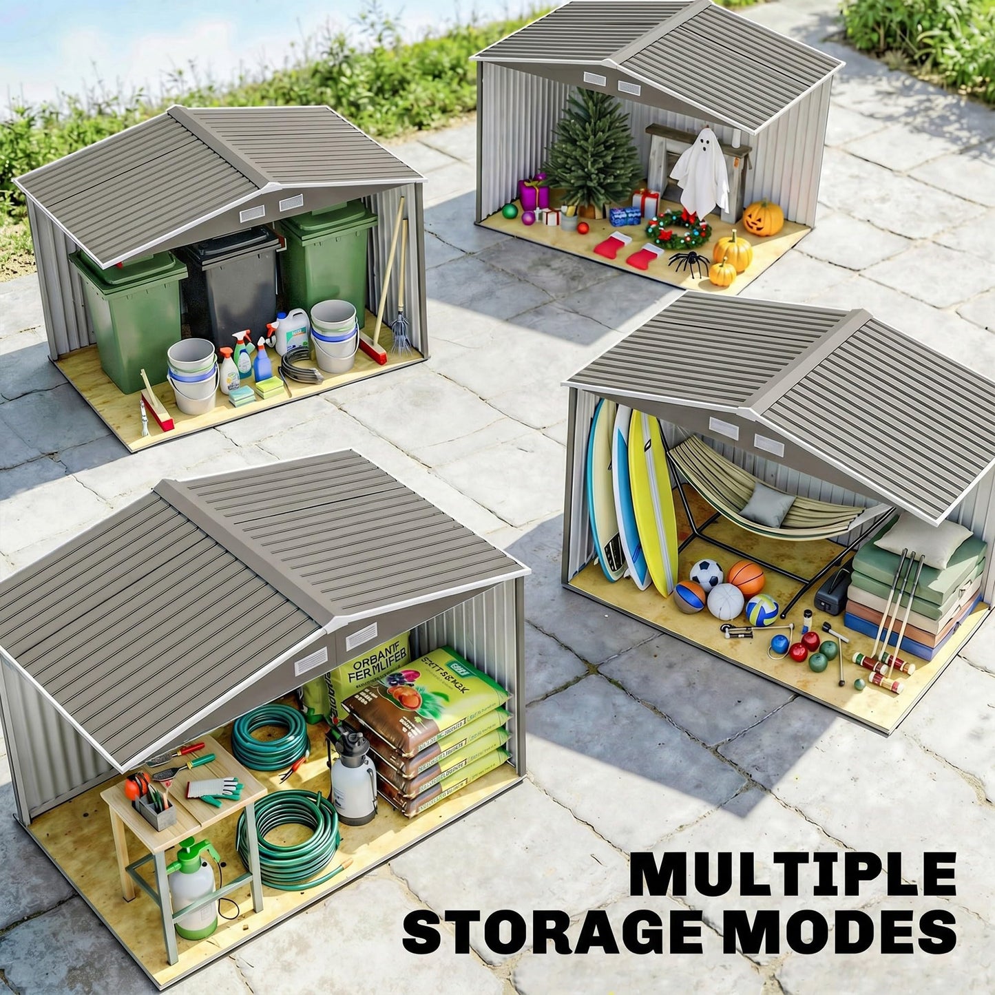 9 x 6ft Galvanised Metal Garden Storage Shed with Double Doors & Foundation Kit