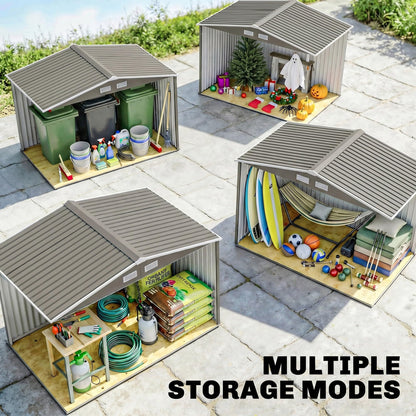 9 x 6ft Galvanised Metal Garden Storage Shed with Double Doors & Foundation Kit