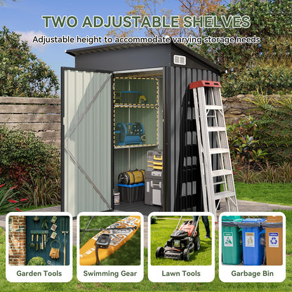5 x 3ft Galvanised Metal Garden Storage Shed with Floor & Adjustable Shelves
