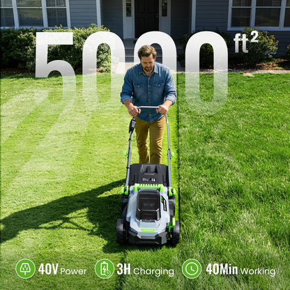 40V Brushless Cordless Lawn Mower with 34cm Cutting Width, 2 Batteries & Charger