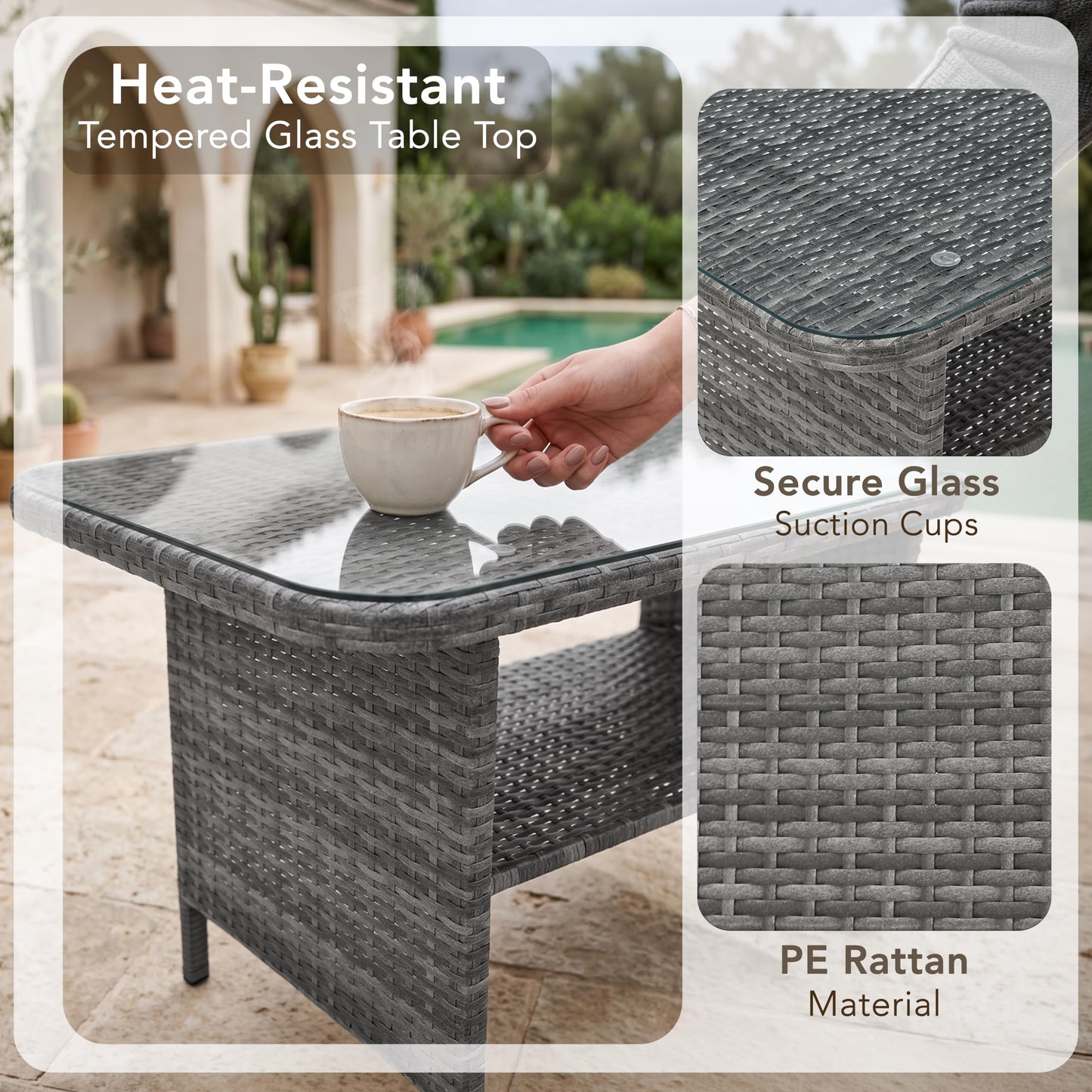 4 Seater Outdoor Rattan Dining Furniture Set with Glass Table