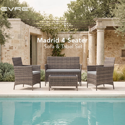 4 Seater Outdoor Rattan Sofa & Chair Set with Tempered Glass Table