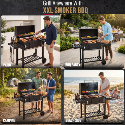 XXL Charcoal Smoker Barbecue with Adjustable Coal Tray & Cover