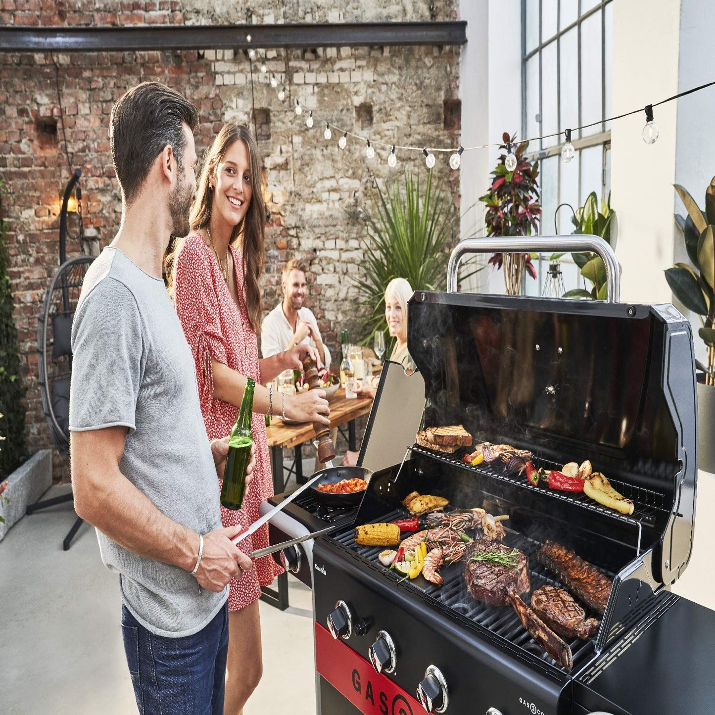 4-Burner Hybrid Gas & Charcoal Barbecue Grill with Electronic Ignition