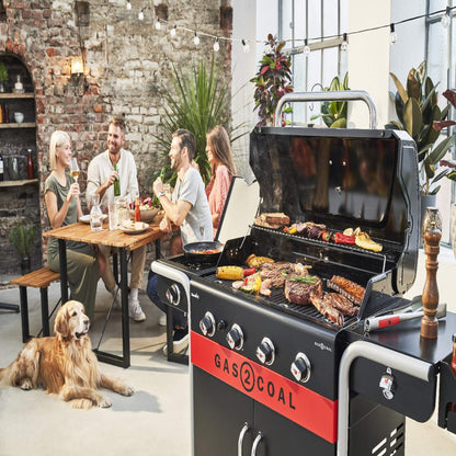 4-Burner Hybrid Gas & Charcoal Barbecue Grill with Electronic Ignition