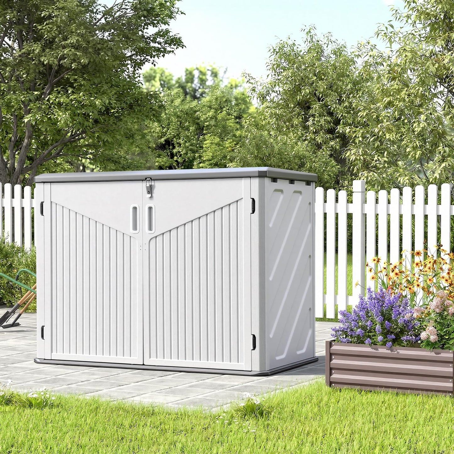 Large Outdoor Plastic Garden Storage Box with Hinged Lid