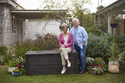 570L Outdoor Garden Storage Box with Wood Effect Finish & Seating