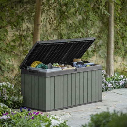 511L Outdoor Garden Storage Box with Wood Effect Finish & Seating
