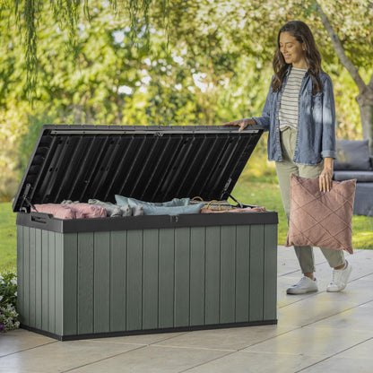 511L Outdoor Garden Storage Box with Wood Effect Finish & Seating