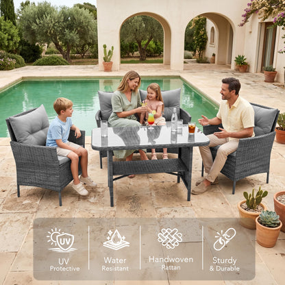 4 Seater Outdoor Rattan Dining Furniture Set with Glass Table
