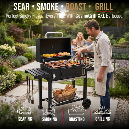XXL Charcoal Smoker Barbecue with Adjustable Coal Tray & Cover