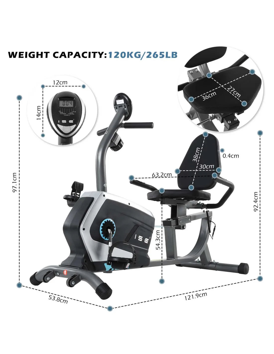 Recumbent Magnetic Exercise Bike – 8kg Flywheel